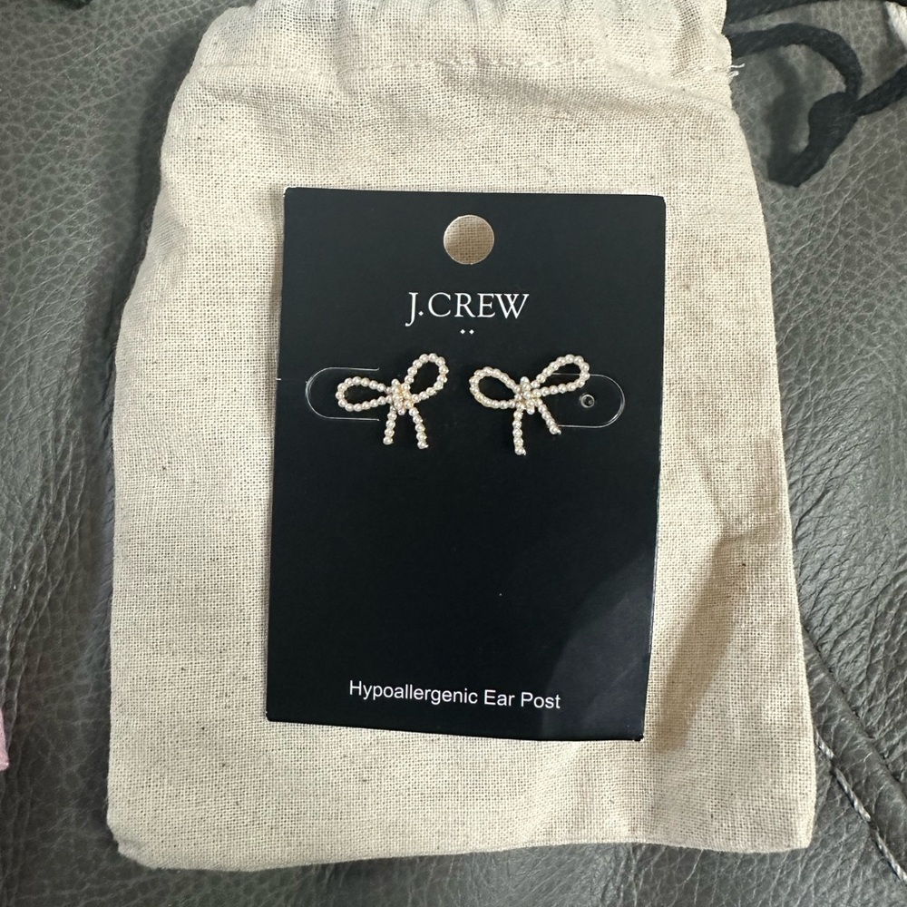 J. Crew Pearl Bow Stud Earrings Minimalist Design